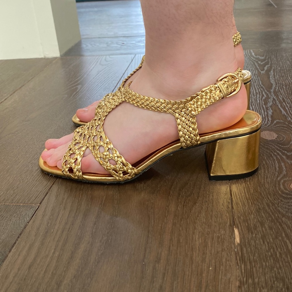 Zara gold heeled woven sandals size 38